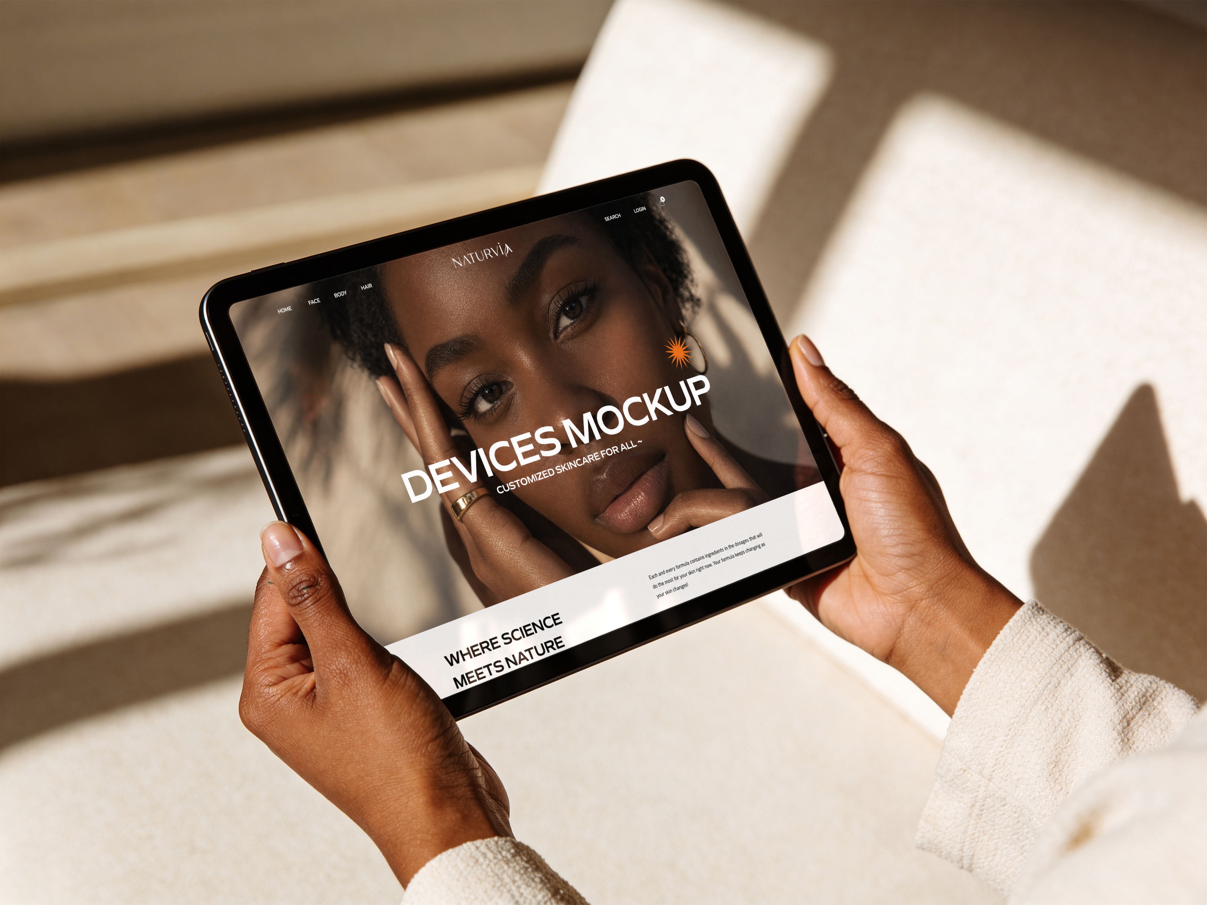 IPad Mockup Hand Held Creamy Style