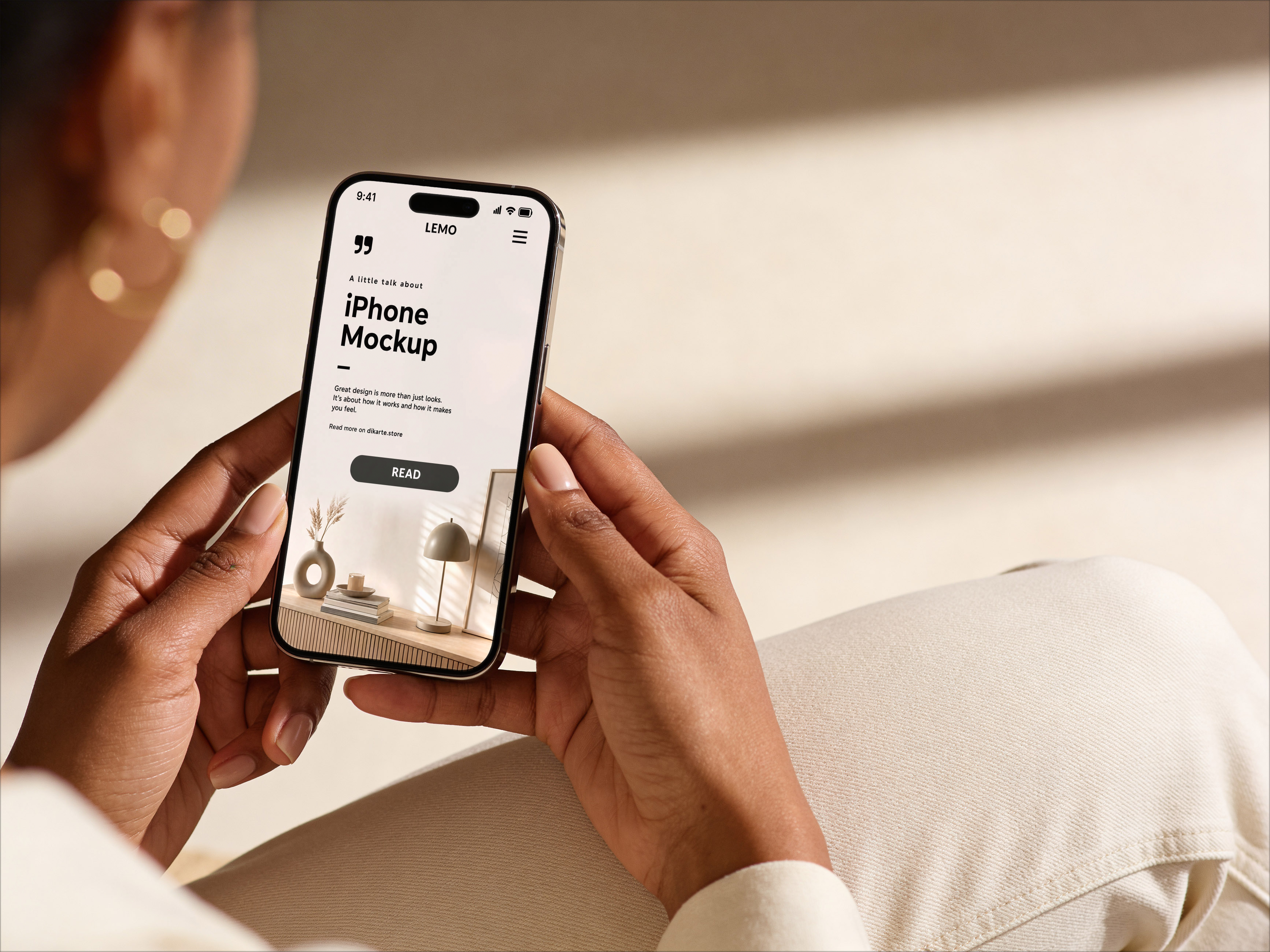 IPhone 17 Pro Mockup Boucle Chair