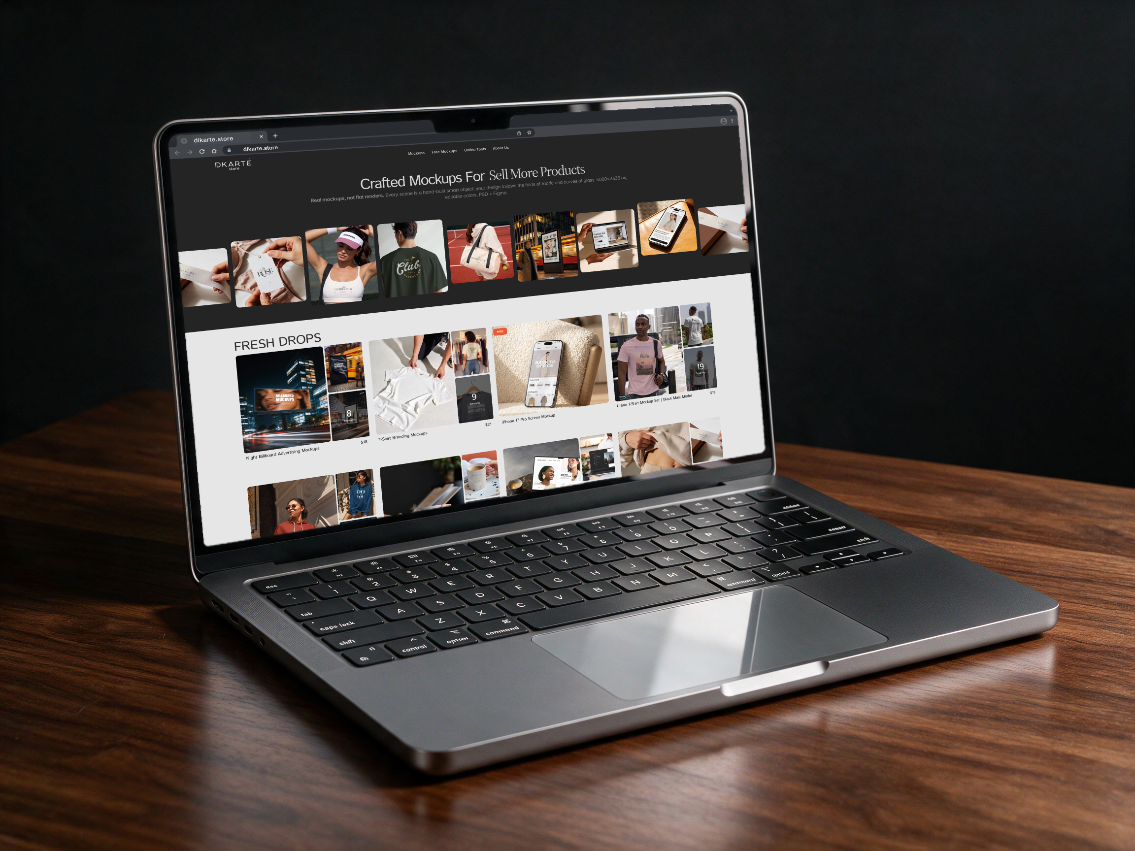 Macbook mockup devices Dark Walnut Desk