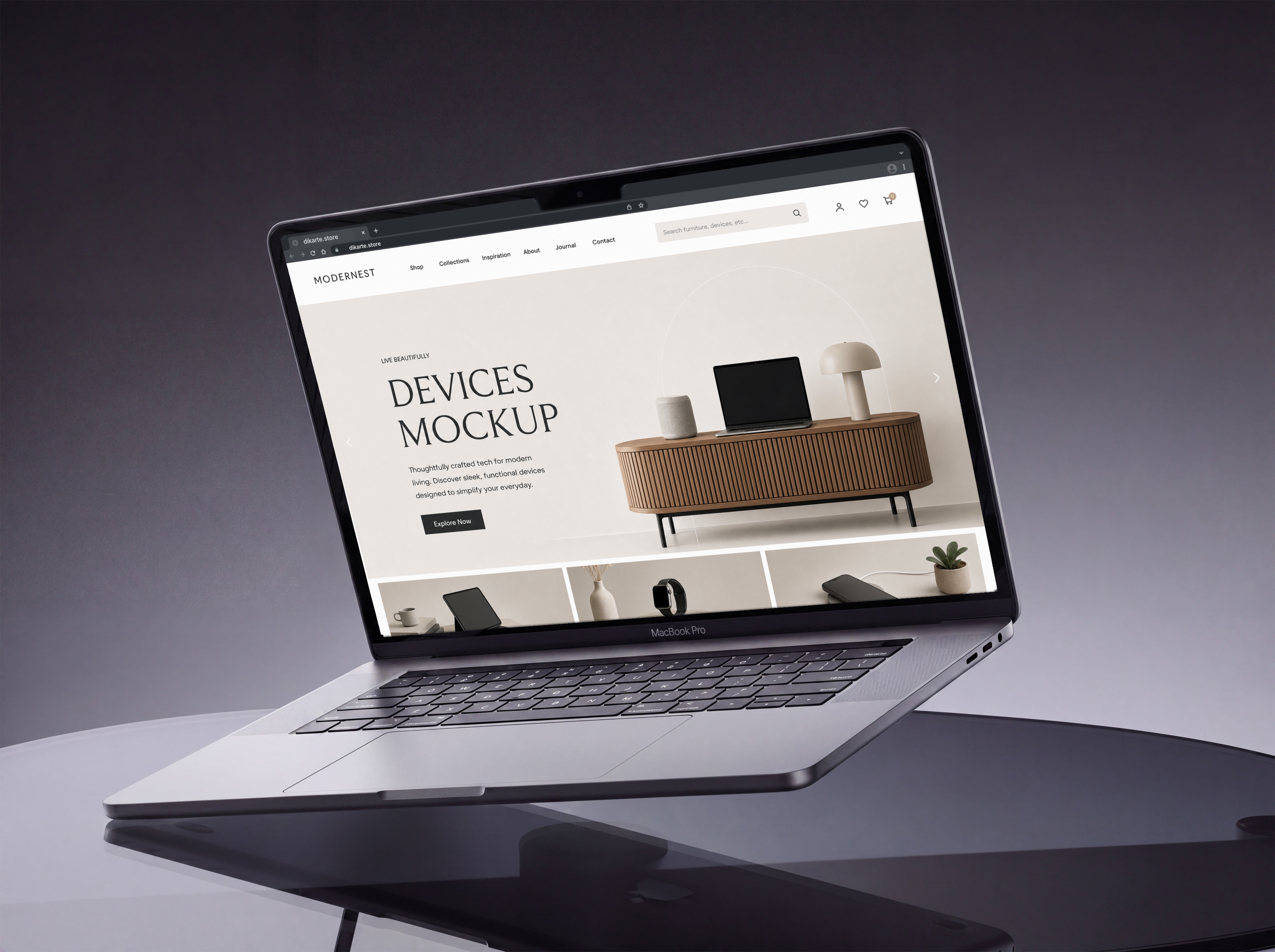 MacBook Mockup on Glass Table