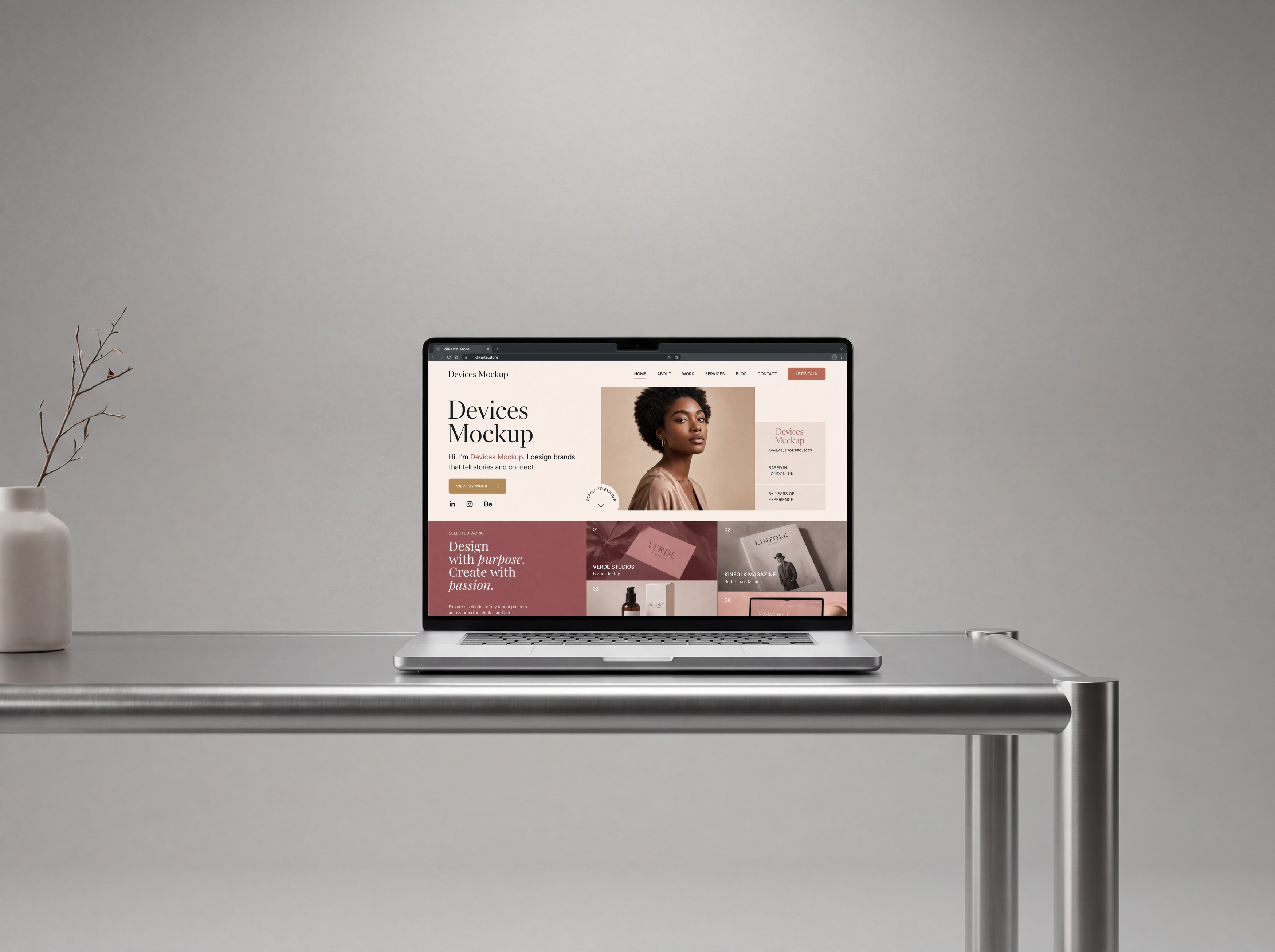 MacBook Mockup on Aluminum Table