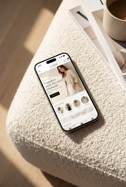 IPhone 17 Pro Mockup on Boucle Sofa