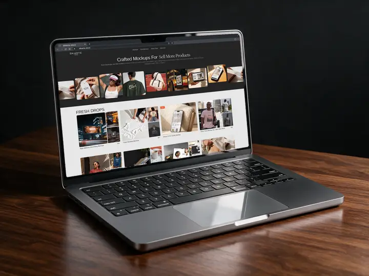 Macbook mockup devices Dark Walnut Desk