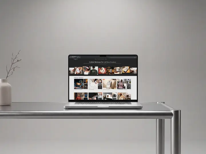 MacBook Mockup on Aluminum Table