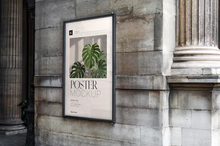 Wide Poster Mockup on European Building