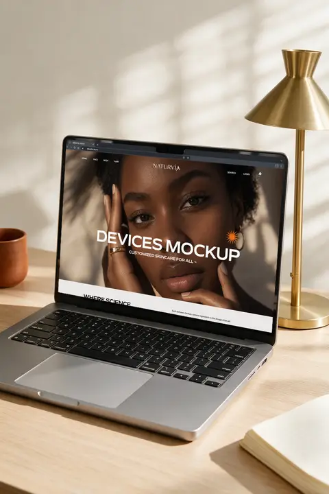 Macbook mockup devices Light Oak Desk