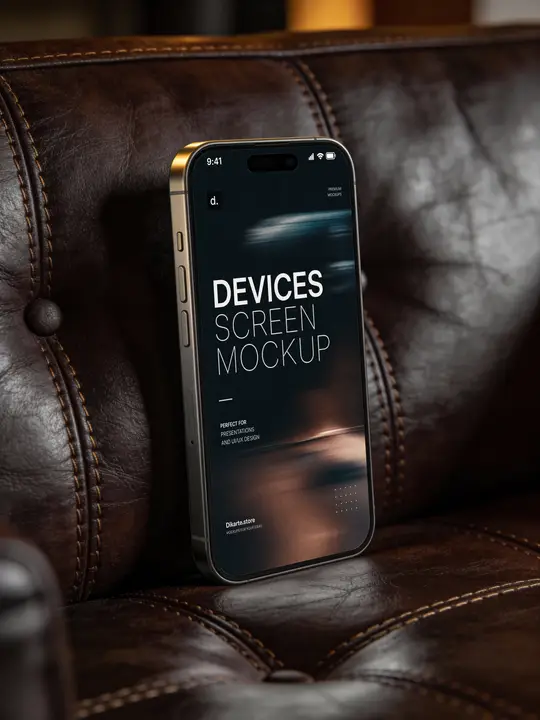 IPhone Mockup on a Leather Sofa in an Office