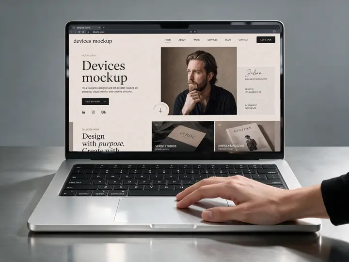 Macbook mockup devices Brushed Metal Desk