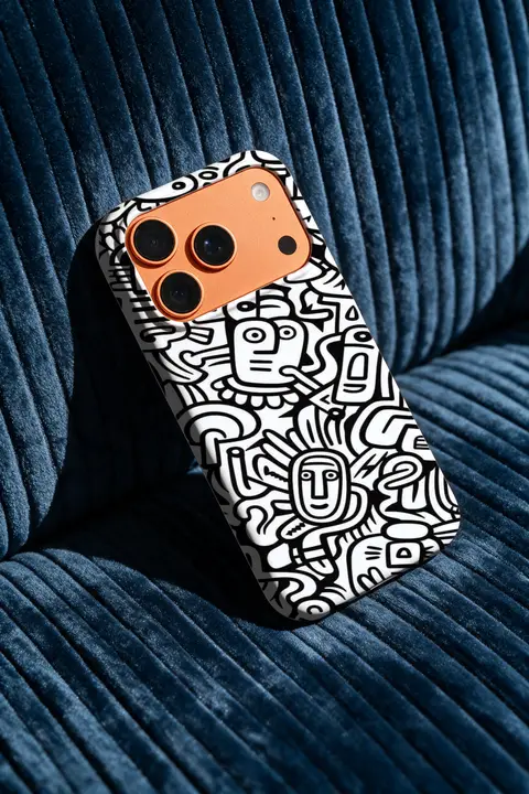 Case mockup iPhone 17 Pro Blue Channel Sofa