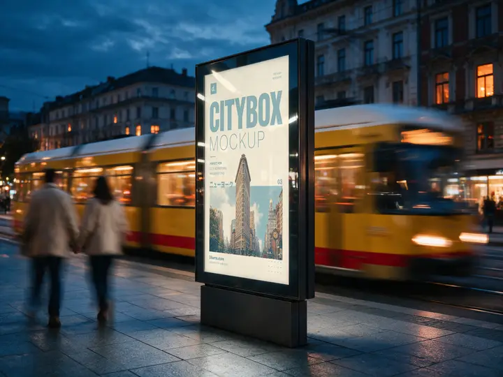 Citybox mockup advertising Night Tram Citybox