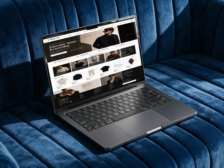 Macbook mockup devices Blue Channel Sofa