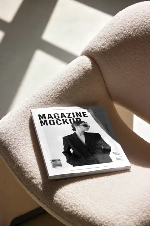 Magazine Mockup on Boucle Chair