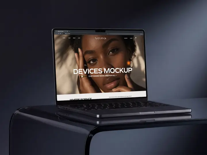 MacBook Mockup on Glass Table