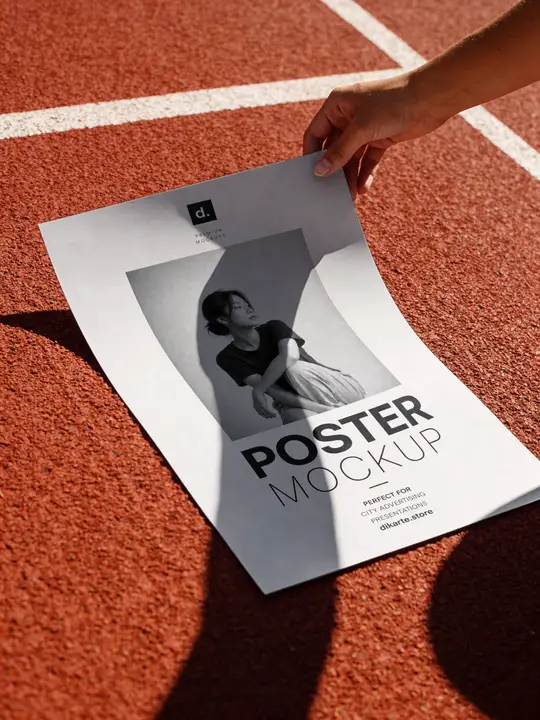 Paper Poster Mockup on a Tennis Court