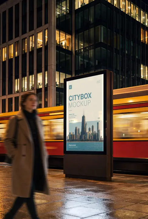 Citybox mockup advertising Night Tram