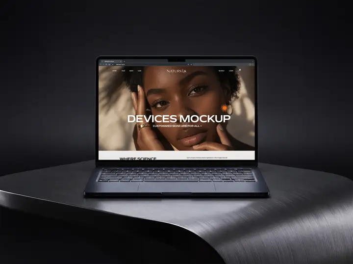 MacBook Mockup on Aluminum Table