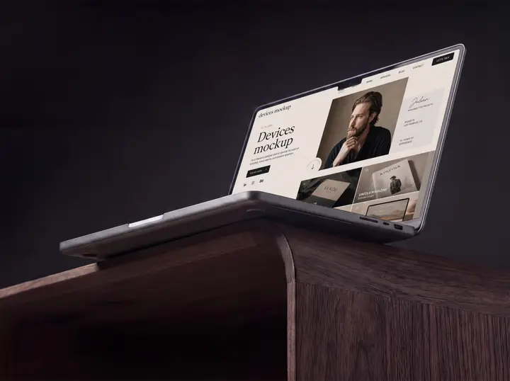MacBook Mockup on Wooden Table