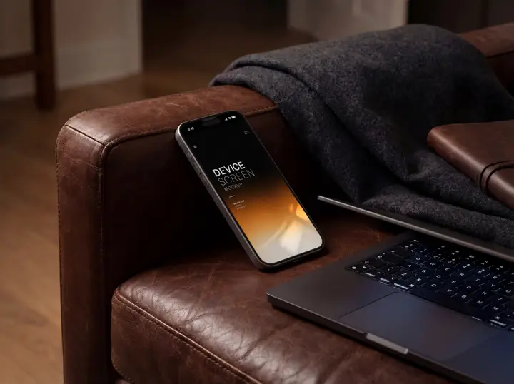 IPhone Mockup on a Leather Sofa