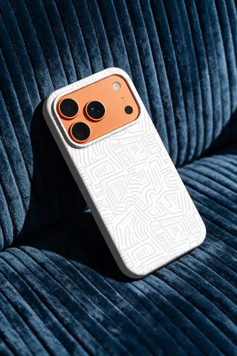 Case mockup iPhone 17 Pro Blue Channel Sofa