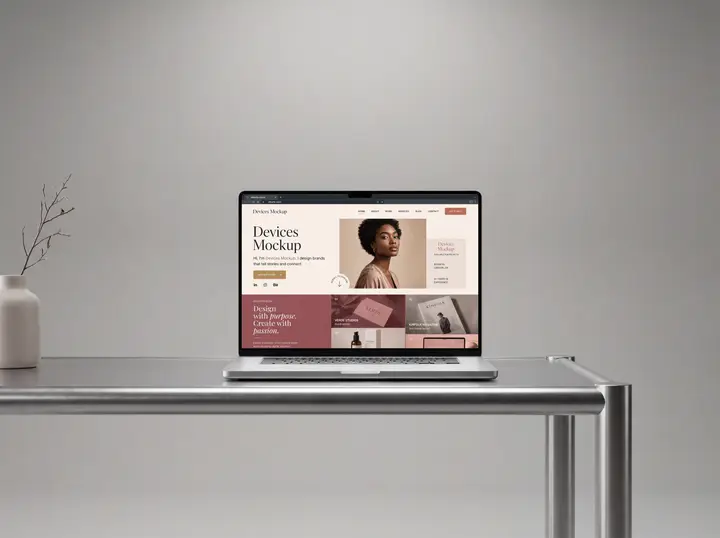 MacBook Mockup on Aluminum Table