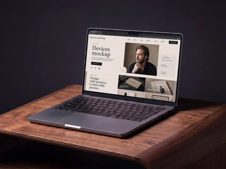 MacBook Mockup on Wooden Table