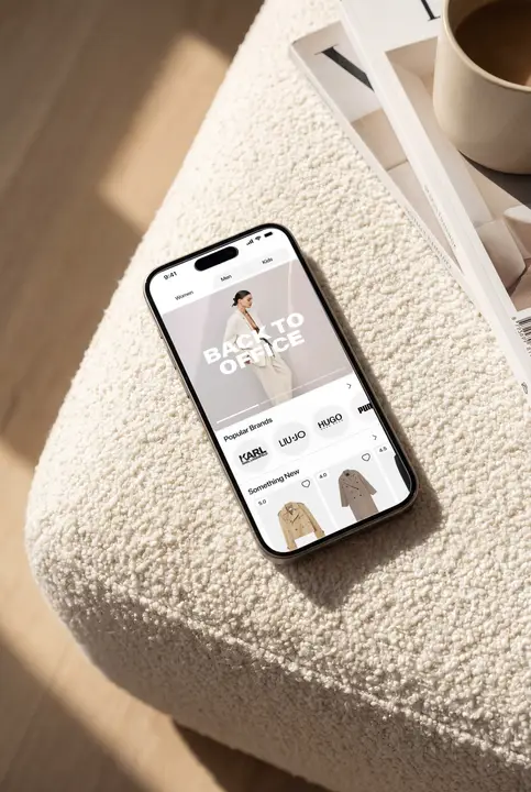 IPhone 17 Pro Mockup on Boucle Sofa