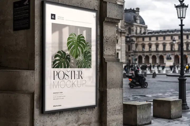 Wide Poster Mockup on European Building