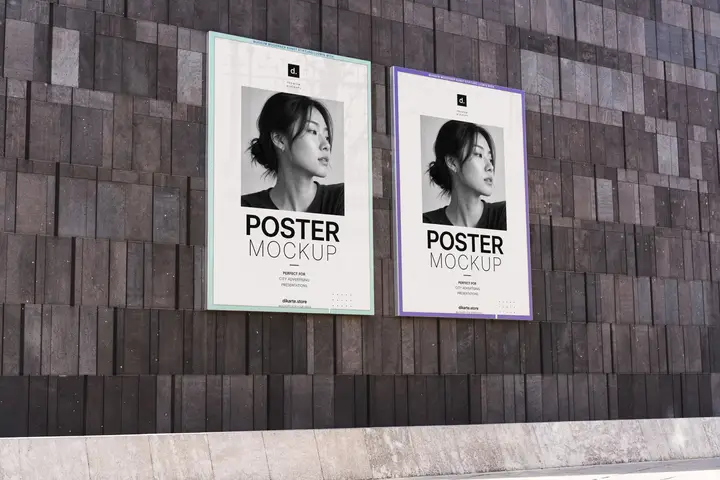 Double Poster Mockup on Black Minimal Wall