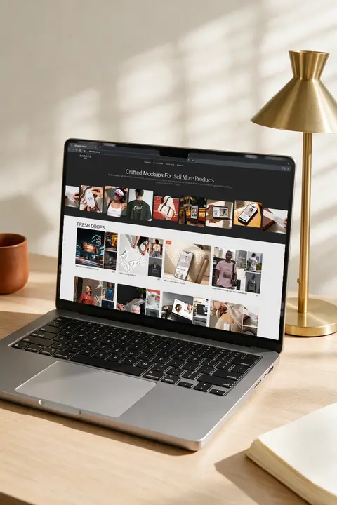 Macbook mockup devices Light Oak Desk