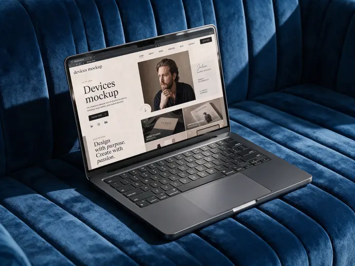 Macbook mockup devices Blue Channel Sofa