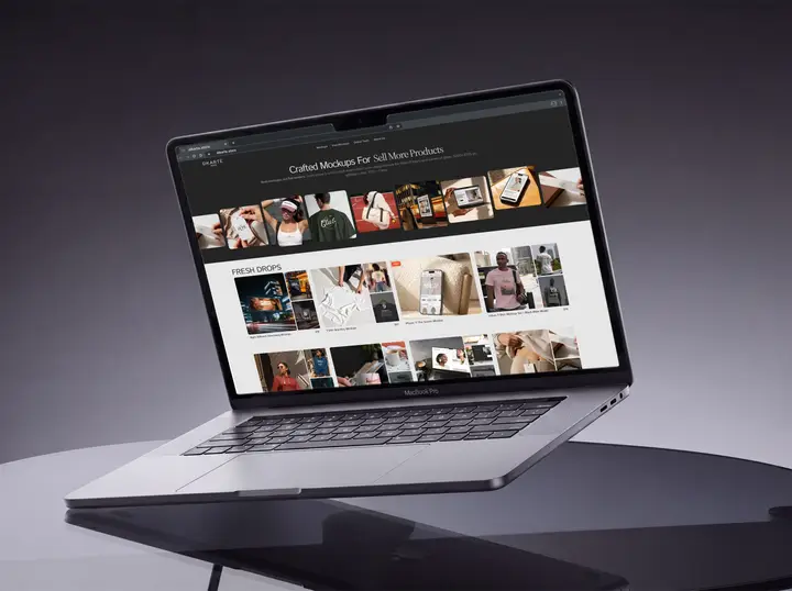 MacBook Mockup on Glass Table