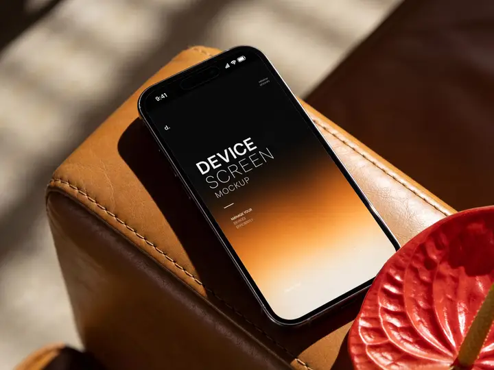 IPhone Mockup on a Leather Sofa