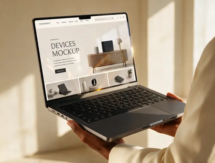 Macbook mockup devices Cream Blazer Hold