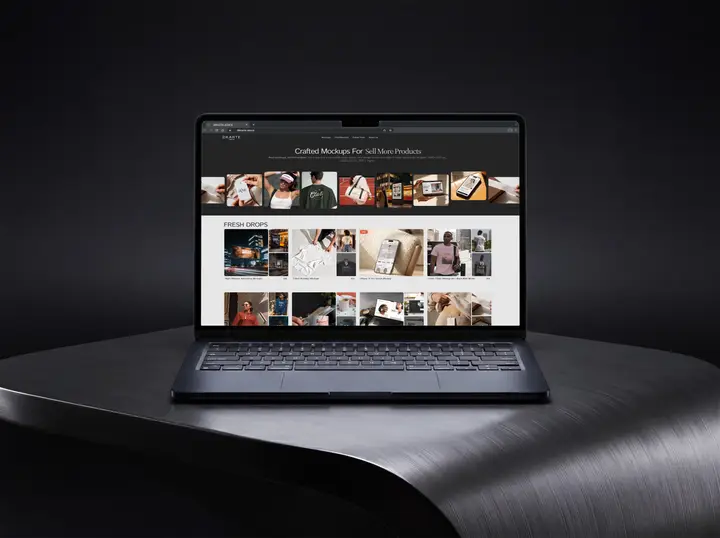 MacBook Mockup on Aluminum Table