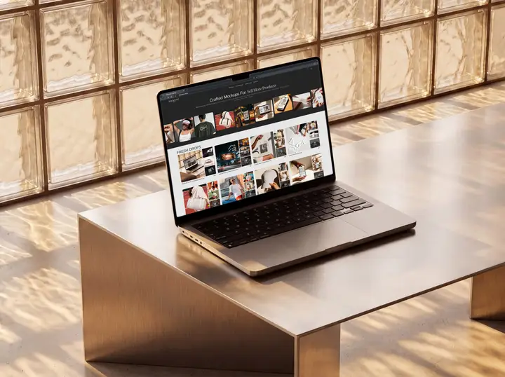 MacBook Mockup on Aluminum Table